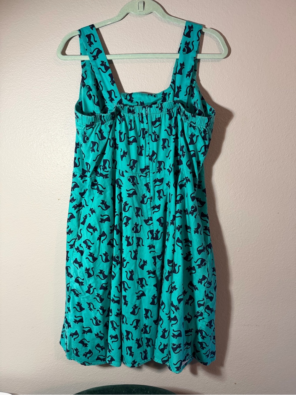 Ixia ModCloth Teal Black Cat Print Vintage Style Dress Retro Pinup rockabilly - Picture 3 of 9